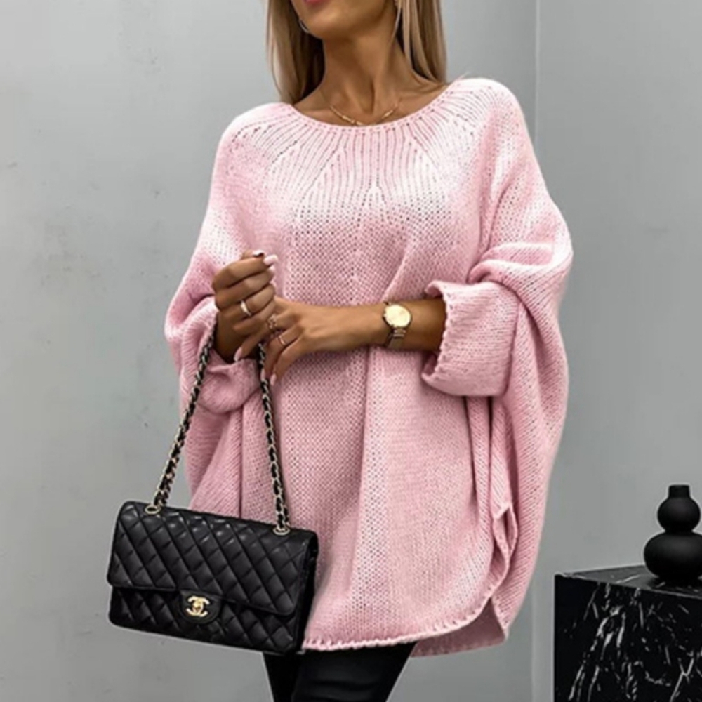 Oversized Knit Top Batwing Baggy Long Pullover Sweater Poncho Shirt Round Neck